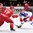 OSTRAVA, CZECH REPUBLIC - MAY 9: Russia's Sergei Plotnikov #16 follows a bouncing puck with pressure from Belarus' Ivan Usenko #57 during preliminary round action at the 2015 IIHF Ice Hockey World Championship. (Photo by Richard Wolowicz/HHOF-IIHF Images)

